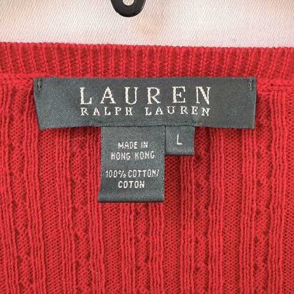 Lauren Ralph Lauren Knit Sweater Womens Large Red Fisherman Cable Knit Vintage - Picture 3 of 9